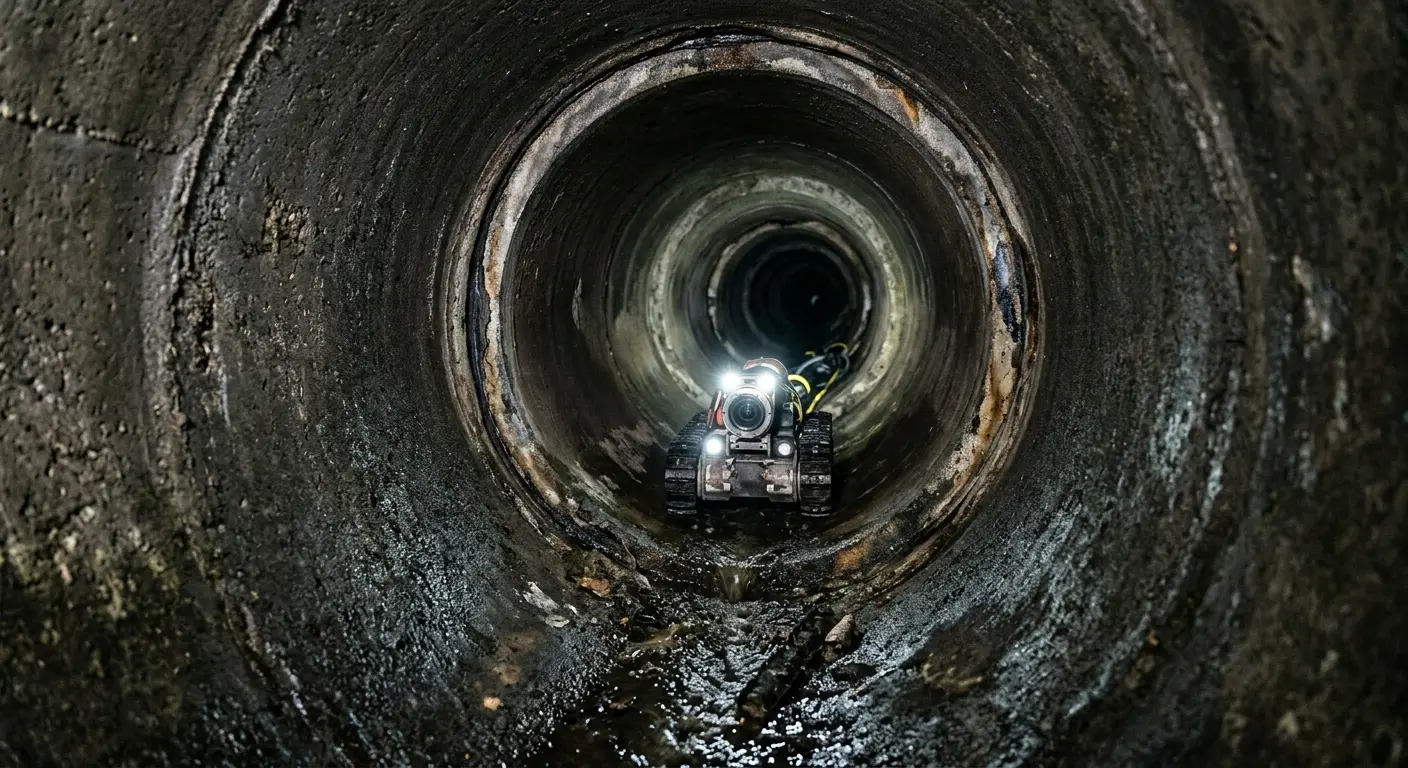 Robotic sewer camera inspecting pipe interior for Sewer Line Cleaning in El Cerrito